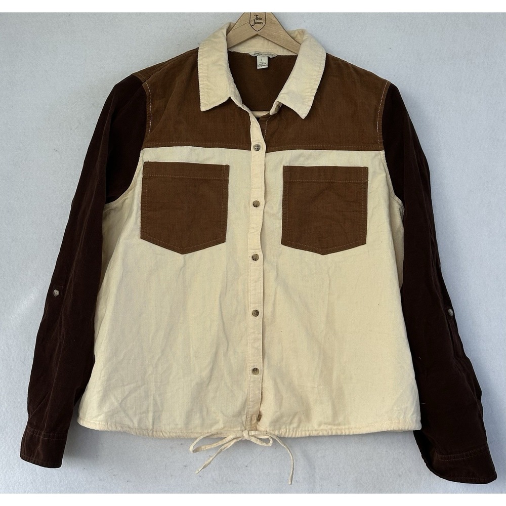 Cato Corduroy Shirt Colorblock Retro Womens L Brown Excellent